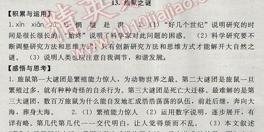 旅鼠之谜补充习题答案 人教版语文补充习题八年级上下册答案 05网